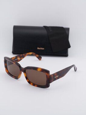 Max Mara Lee MM0140 52E Rectangle Sunglasses - Dark Havana  / Brown